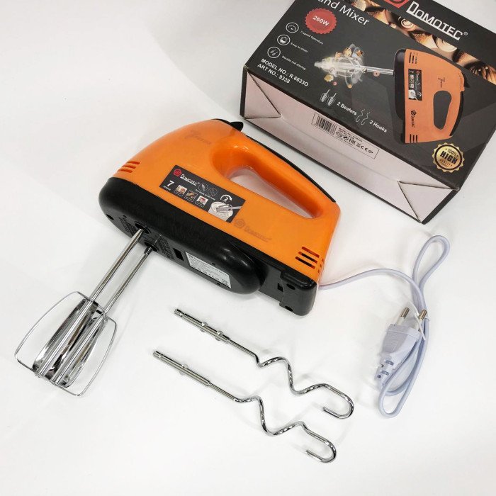 Міксер DOMOTEC R6633O 7 швидкостей 260 Вт 2 віночки, Міксер для молочних коктейлів для дому ручний міксер