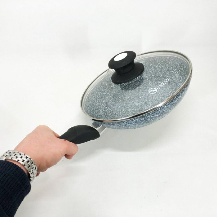 Сковорода UNIQUE UN-5115-24 см із кришкою/граніт світлий