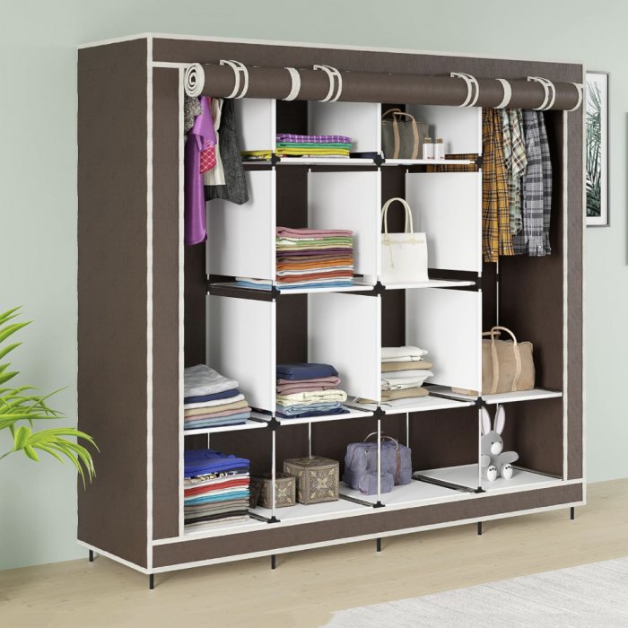 Складна тканинна шафа для одягу 170*45*170см Storage Rack, тканинна шафа для речей Коричнева