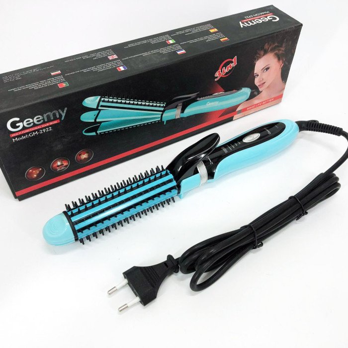 Плойка-праска 3в1 Gemei GM-2922 Плойка для створення об'ємних зачісок, Стайлер для завивки. Колір: блакитний