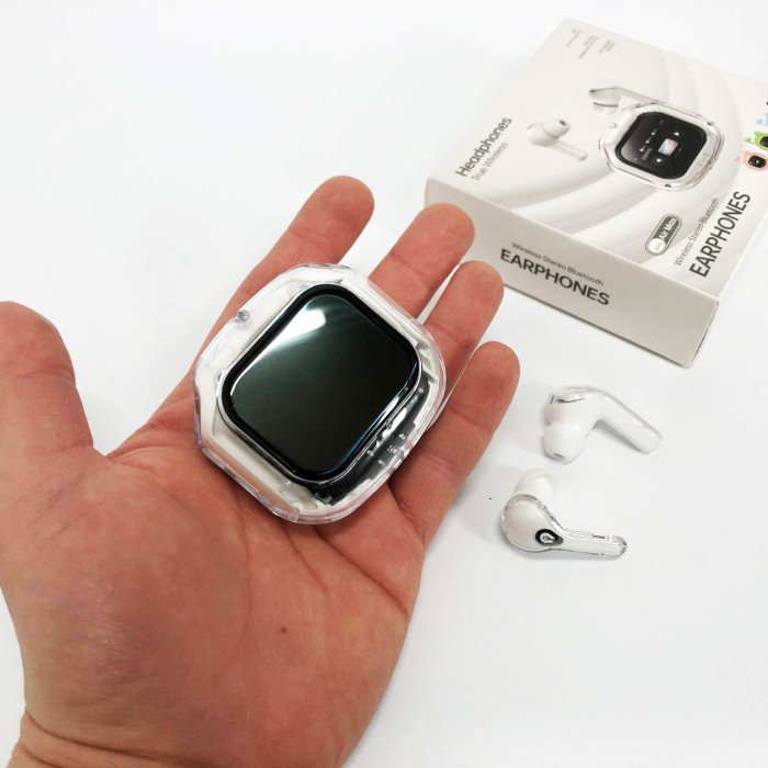 Бездротові вакуумні навушники TWS з дисплеєм LED, вологозахист IPx4 Bluetooth 5.4 з кейсом. Колір: білий