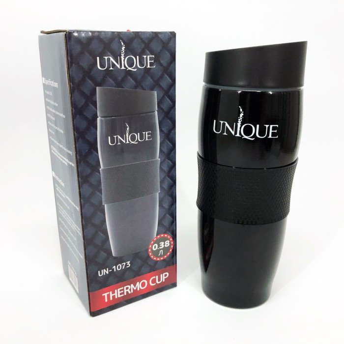 Термокухоль UNIQUE UN-1073 0.38 л, Термос для питної води туристичний. Колір: чорний