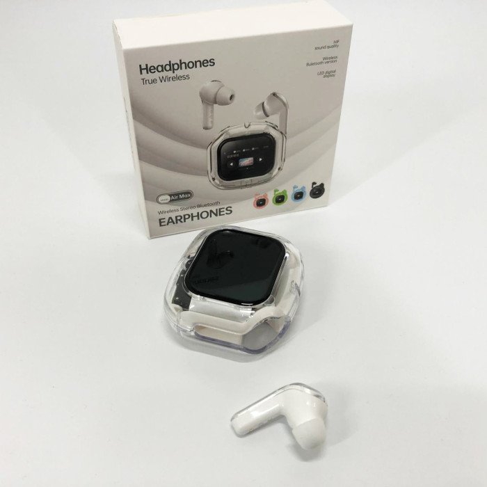 Бездротові вакуумні навушники TWS з дисплеєм LED, вологозахист IPx4 Bluetooth 5.4 з кейсом. Колір: білий