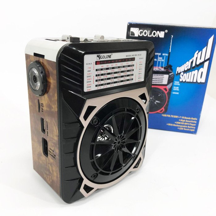 Радіоприймач GOLON RX-9122 портативна колонка всехвильове переносне радіо FM ліхтар LED. Колір: коричневий