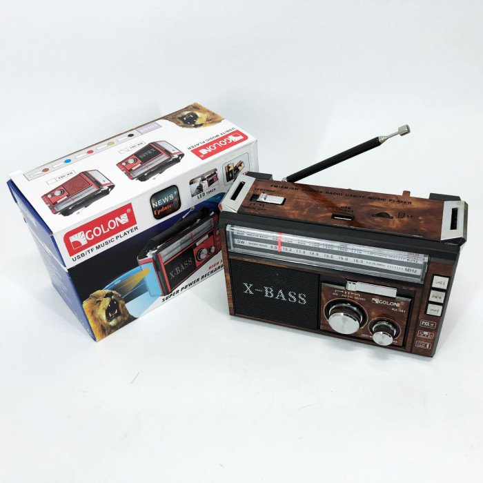 Радіоприймач портативне радіо Golon RX-381 акумуляторний ретро стовпчик usb sd mp3 fm. Колір: коричневий