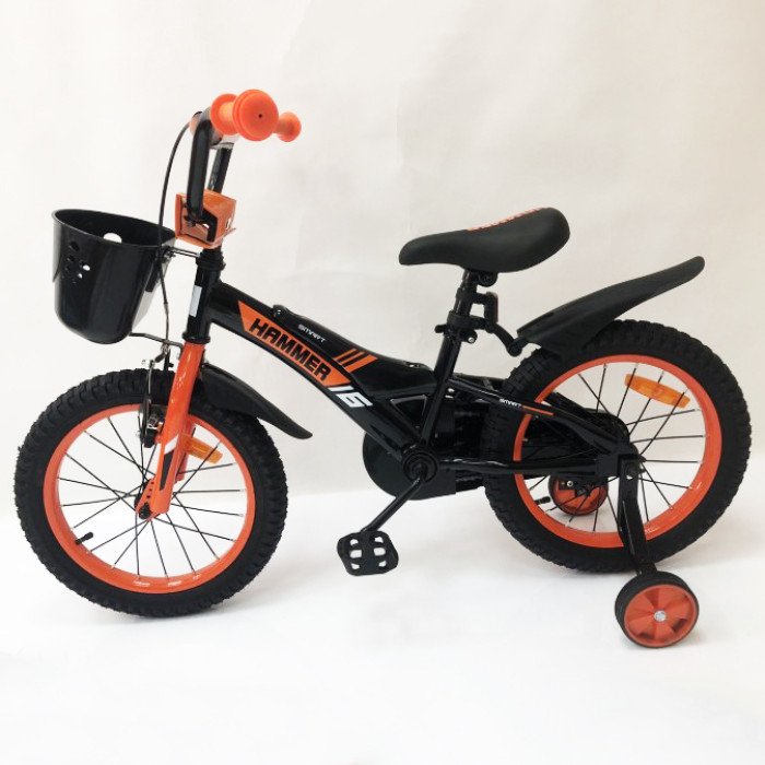 Дитячий двоколісний велосипед Hammer Smart H2021 20 дюймів із бічними колесами, кошиком. Колір: оранж