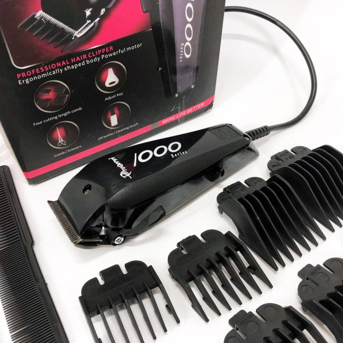Машинка для стрижки провідна з насадками для волосся та бороди Gemei GM-1016 Pro + Ножиці та Гребінець