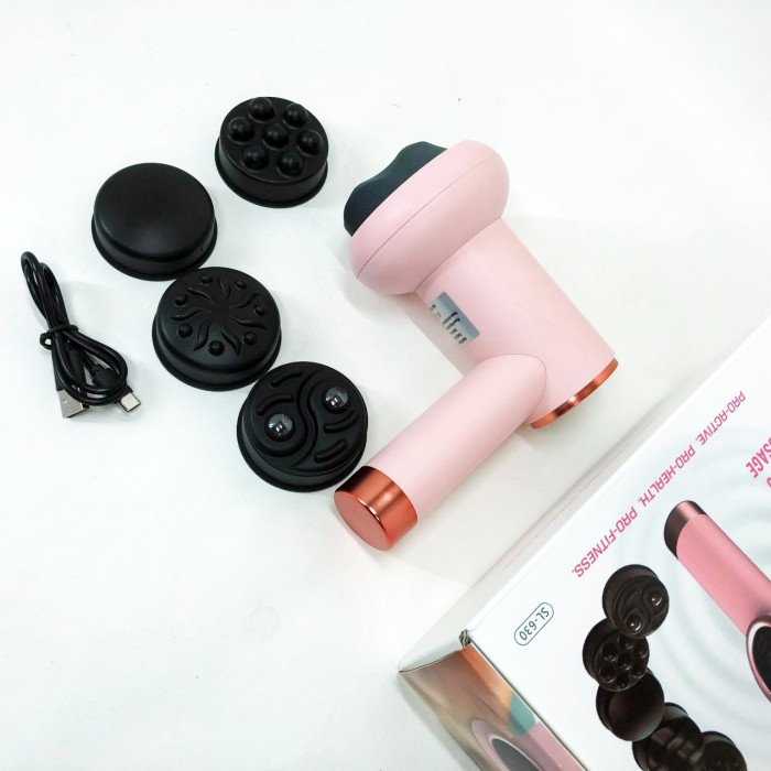 Масажер антицелюлітний для тіла рук та ніг 4 насадки 6 швидкостей Deep Rolling Massager. Колір: рожевий
