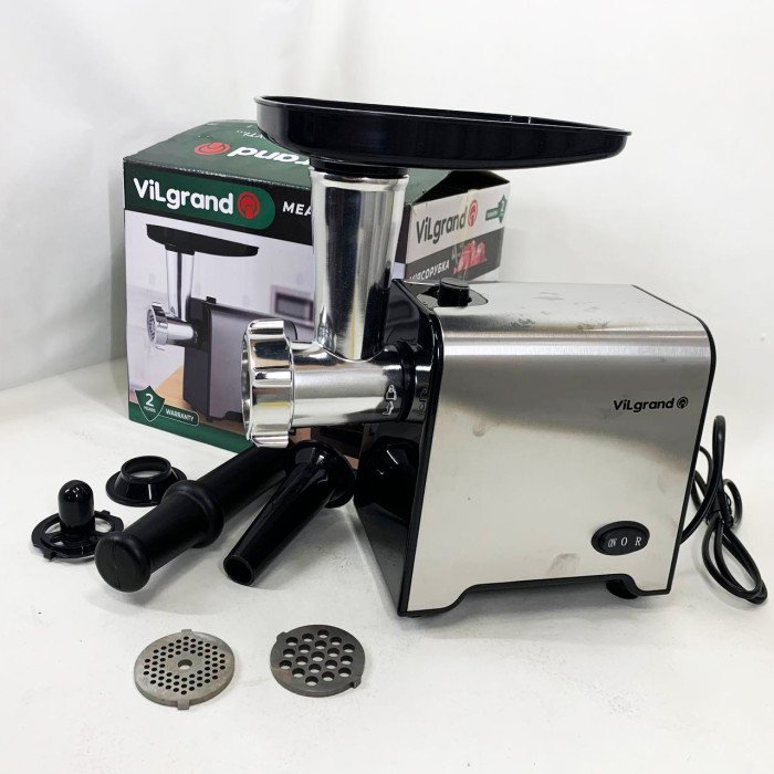 М'ясорубка електрична з нержавіючої сталі VILGRAND V1212MG сталева 1200 Вт