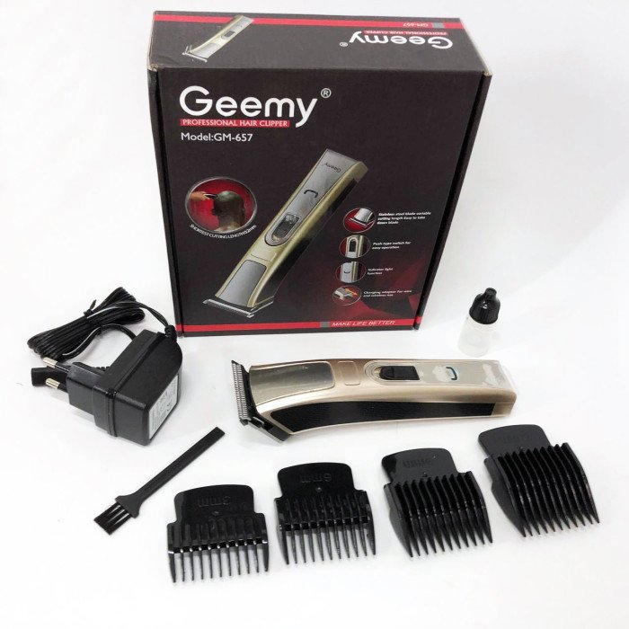 Машинка для стрижки Gemei GM-657 бездротова з комплектом насадок, Перукарські машинки