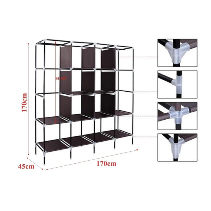 Складна тканинна шафа для одягу 170*45*170см Storage Rack, тканинна шафа для речей Коричнева