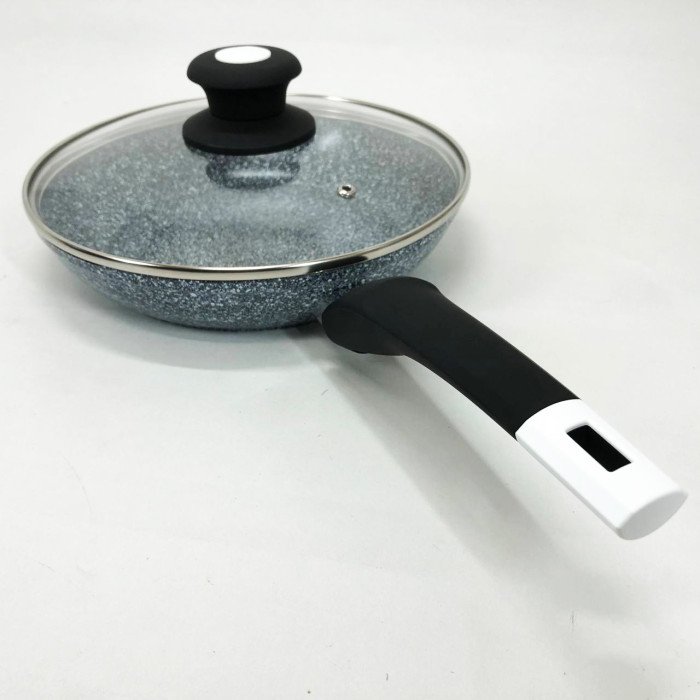 Сковорода UNIQUE UN-5115-24 см із кришкою/граніт світлий