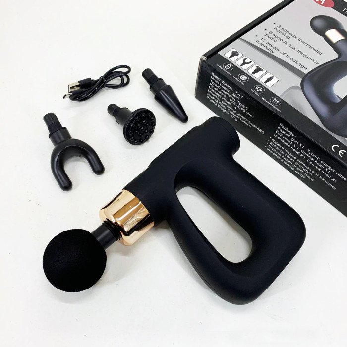 Ударний Перкусійний масажер для тіла та м'язів Масажний пістолет EM HB-007 акумуляторний чорний