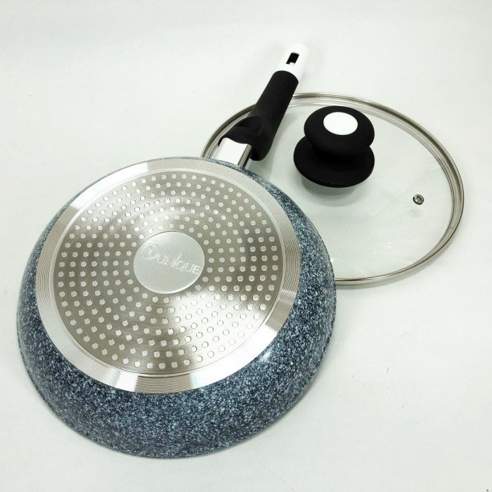 Сковорода UNIQUE UN-5115-24 см із кришкою/граніт світлий