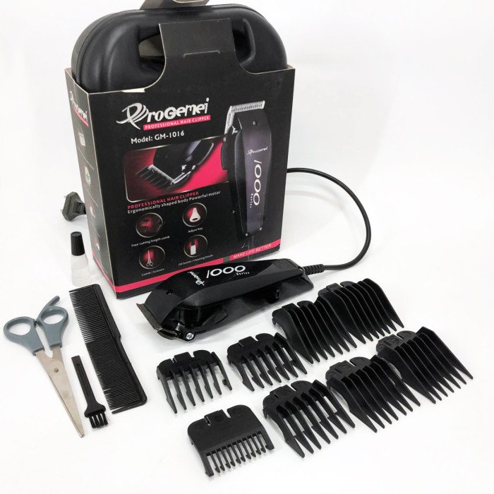 Машинка для стрижки провідна з насадками для волосся та бороди Gemei GM-1016 Pro + Ножиці та Гребінець