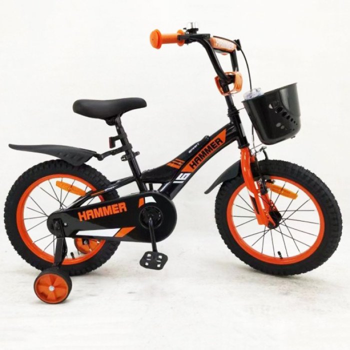Дитячий двоколісний велосипед Hammer Smart H2021 20 дюймів із бічними колесами, кошиком. Колір: оранж