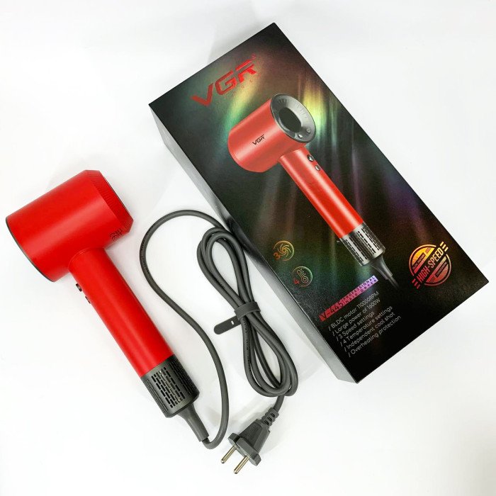 Фен професійний VGR V-445 RED, 3 рівні обдування, 4 рівні температури, 1600 Вт