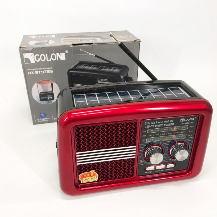 Радіо приймач Golon RX-BT978S сонячна панель AUX 3.5mm, Радіо приймач з акумулятором. Колір: червоний