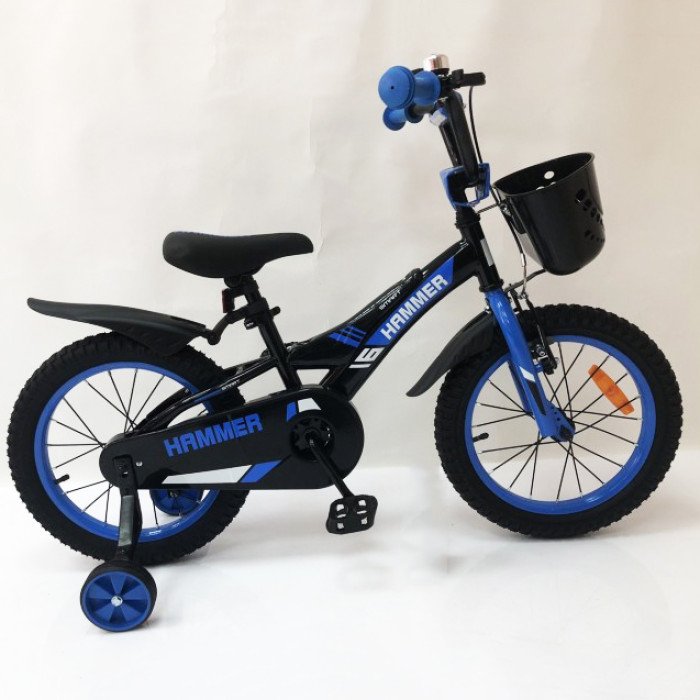Дитячий двоколісний велосипед Hammer Smart H2021 20 дюймів із бічними колесами, кошиком. Колір: синій
