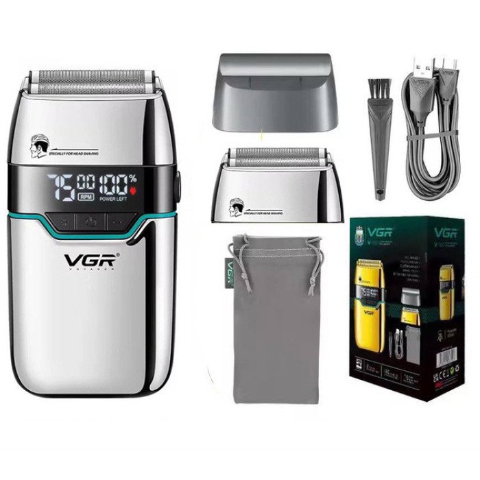 Електробритва Шейвер VGR V-350 чоловіча акумуляторна бритва для гоління з дисплеєм. Колір: срібний