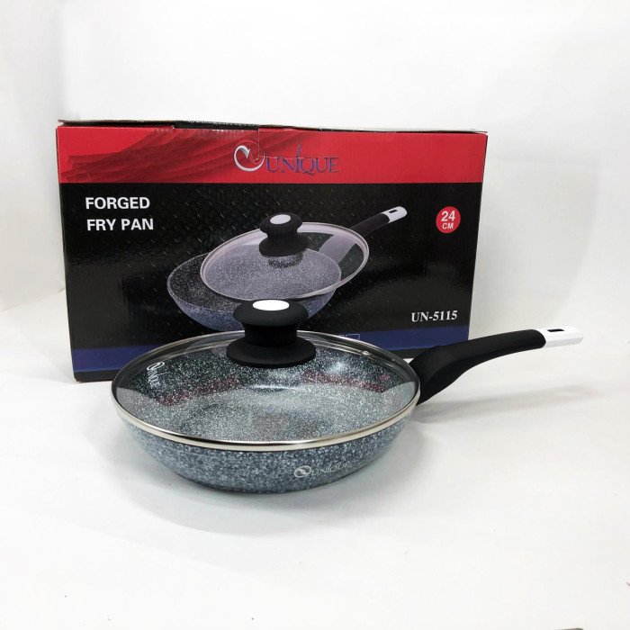 Сковорода UNIQUE UN-5115-24 см із кришкою/граніт світлий