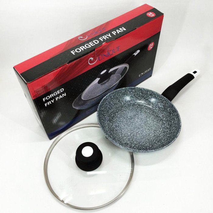 Сковорода UNIQUE UN-5115-24 см із кришкою/граніт світлий