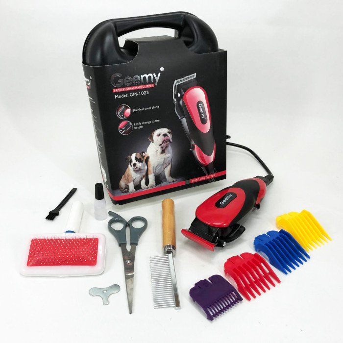 Машинка Gemei GM-1023 для стрижки тварин з 4 насадками для будь-якого типу вовни + ножиці та гребінець