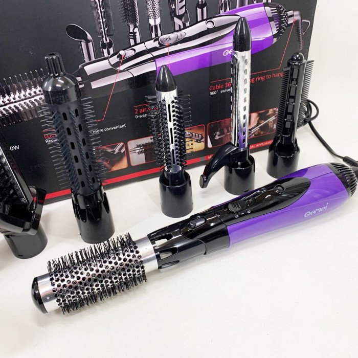 Фен - щітка стайлер Gemei GM-4835 багатофункціональний набір з насадками для волосся 10 в 1. Колір: фіолет