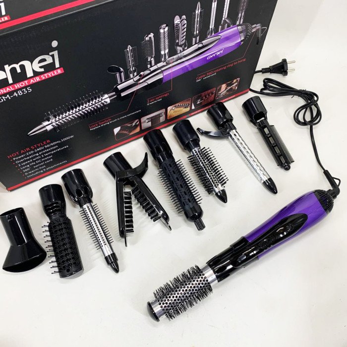 Фен - щітка стайлер Gemei GM-4835 багатофункціональний набір з насадками для волосся 10 в 1. Колір: фіолет