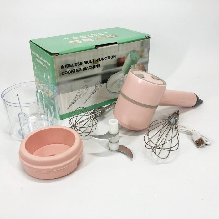 Ручний бездротовий міксер-подрібнювач 2 в 1. Колір: рожевий