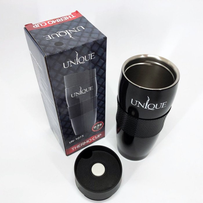 Термокухоль UNIQUE UN-1073 0.38 л, Термос для питної води туристичний. Колір: чорний