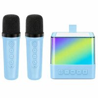 Портативна караоке система з двома мікрофонами Bluetooth акустична колонка для дому вечірок Blue