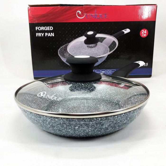 Сковорода UNIQUE UN-5115-24 см із кришкою/граніт світлий