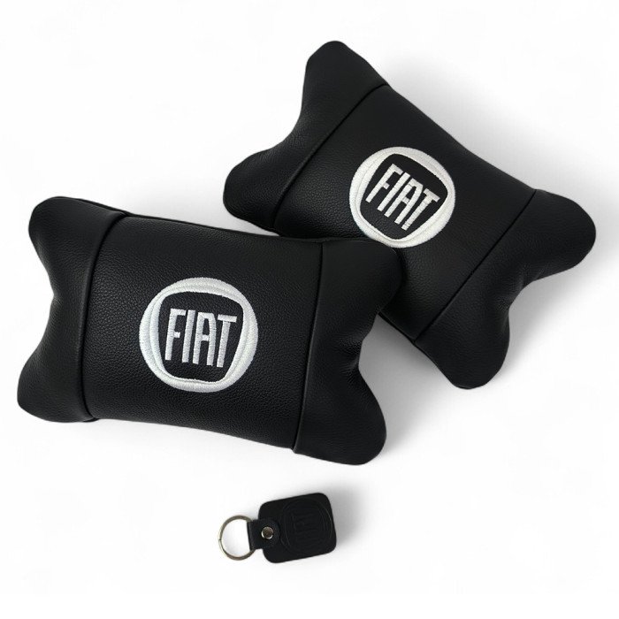 Набір подушок Fiat з натуральної шкіри + вишивка логотипу та шкіряний брелок у подарунок