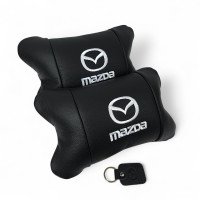 Набір шкіряних подушок Mazda з вишивкою логотипу + подарунок – шкіряний брелок
