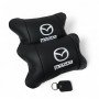 Набір шкіряних подушок Mazda з вишивкою логотипу + подарунок – шкіряний брелок