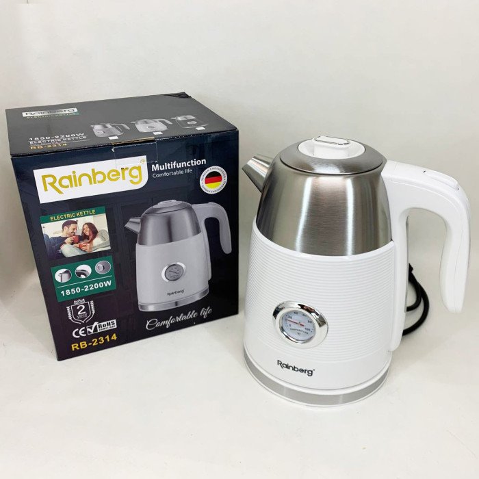 Чайник електричний з датчиком температури Rainberg RB-2314 2200Вт 1.7л White