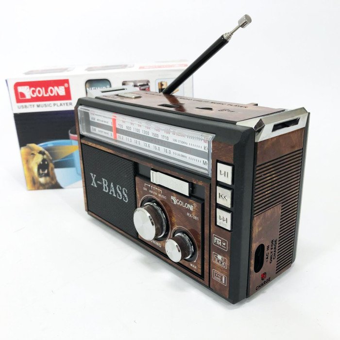 Радіоприймач портативне радіо Golon RX-381 акумуляторний ретро стовпчик usb sd mp3 fm. Колір: коричневий