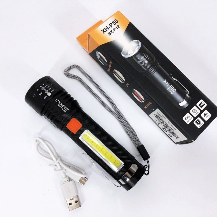 Ліхтар акумуляторний Bailong BL-P716-P50+COB white+red, Портативний світлодіодний ліхтар із зарядкою