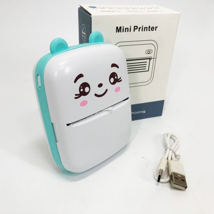 Портативний мініпринтер Mini printer з Bluetooth для термодруку без чорнила зі смартфона. Колір: блакитний