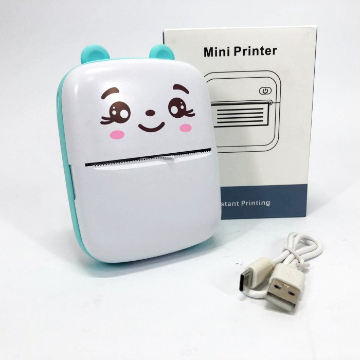 Портативний мініпринтер Mini printer з Bluetooth для термодруку без чорнила зі смартфона. Колір: блакитний