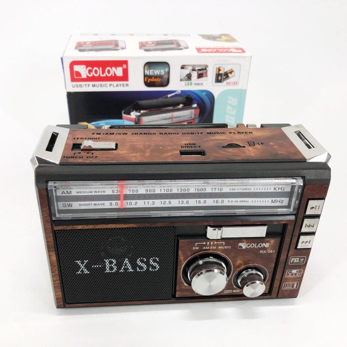 Радіоприймач портативне радіо Golon RX-381 акумуляторний ретро стовпчик usb sd mp3 fm. Колір: коричневий