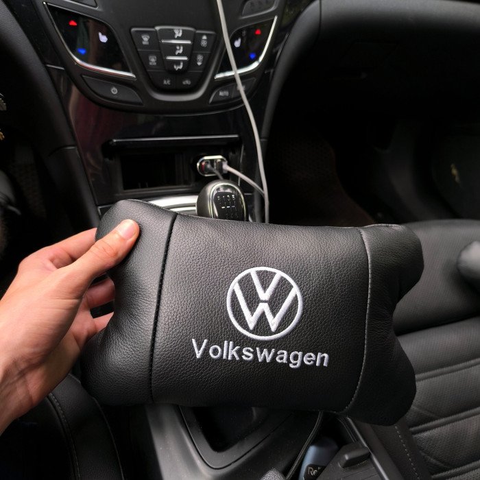 Набір подушок 2шт в авто Volkswagen з натуральної шкіри, на підголовник у машину, Автомобільна  подушка