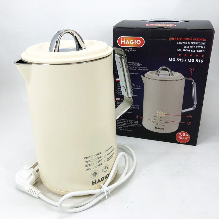 Електрочайник Magio MG-516, 1.5 л, 1500 Вт, з подвійними стінками