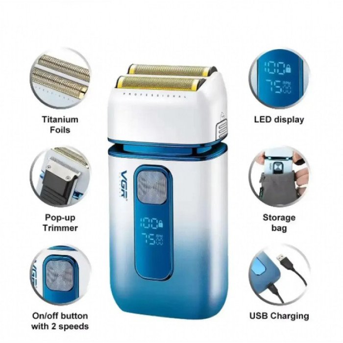 Електробритва-шейвер VGR V-362 чоловіча професійна для сухого гоління з тримером. Колір: білий