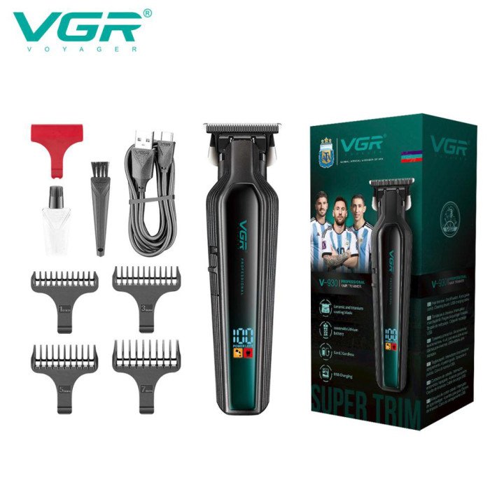 Професійний триммер для бороди та вусів з керамікою VGR V-930 насадки 1-7 мм. Колір: зелений