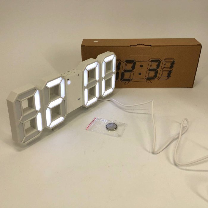 Годинник настільний LY-1089 з білим підсвічуванням LED білий, Годинник електронний світиться, Електронний годинник VST