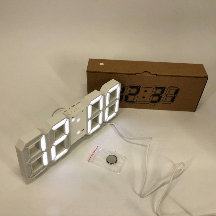 Годинник настільний LY-1089 з білим підсвічуванням LED білий, Годинник електронний світиться, Електронний годинник VST