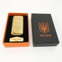 Дугова електроімпульсна запальничка USB Герб України індикатор заряду, ліхтарик HL-442. Колір: золотий