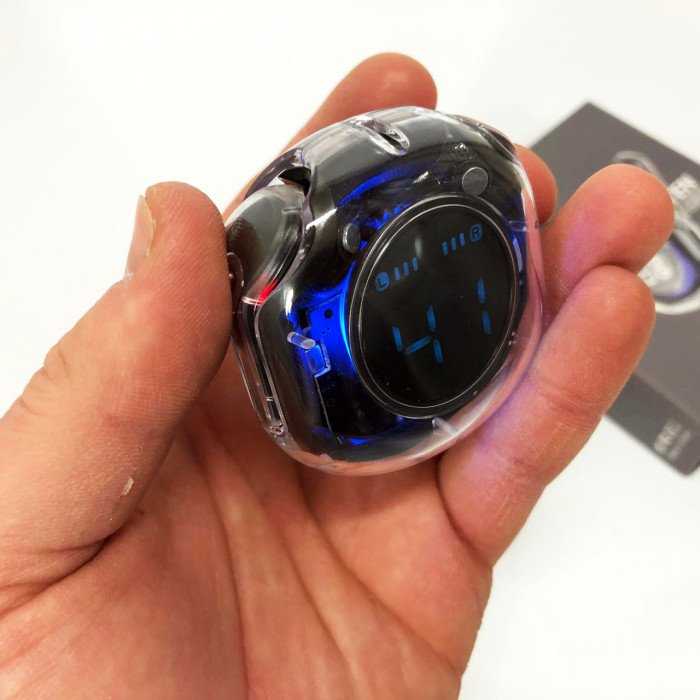 Бездротові навушники TWS T8 PRO з прозорим кейсом Вакуумний LED дисплей Bluetooth 5.3. Колір: чорний